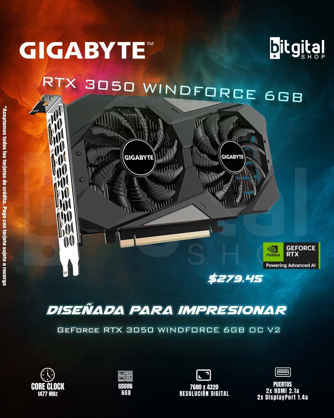 GIGABYTE GEFORCE RTX 3050 WINDFORCE 6GB OC V2