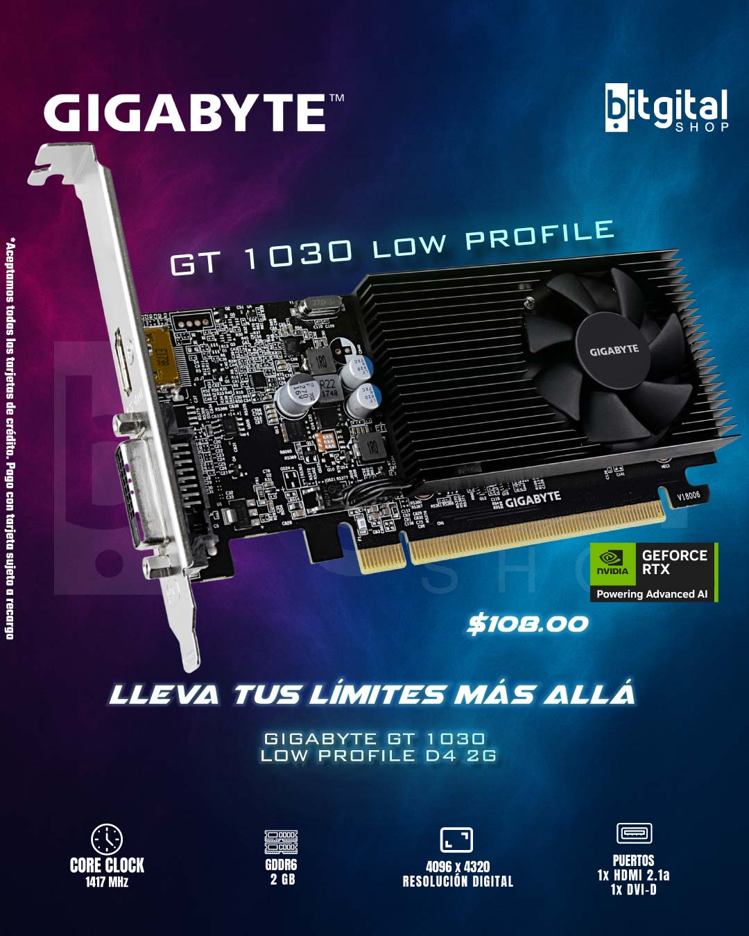 GIGABYTE GT 1030 LOW PROFILE D4 2G