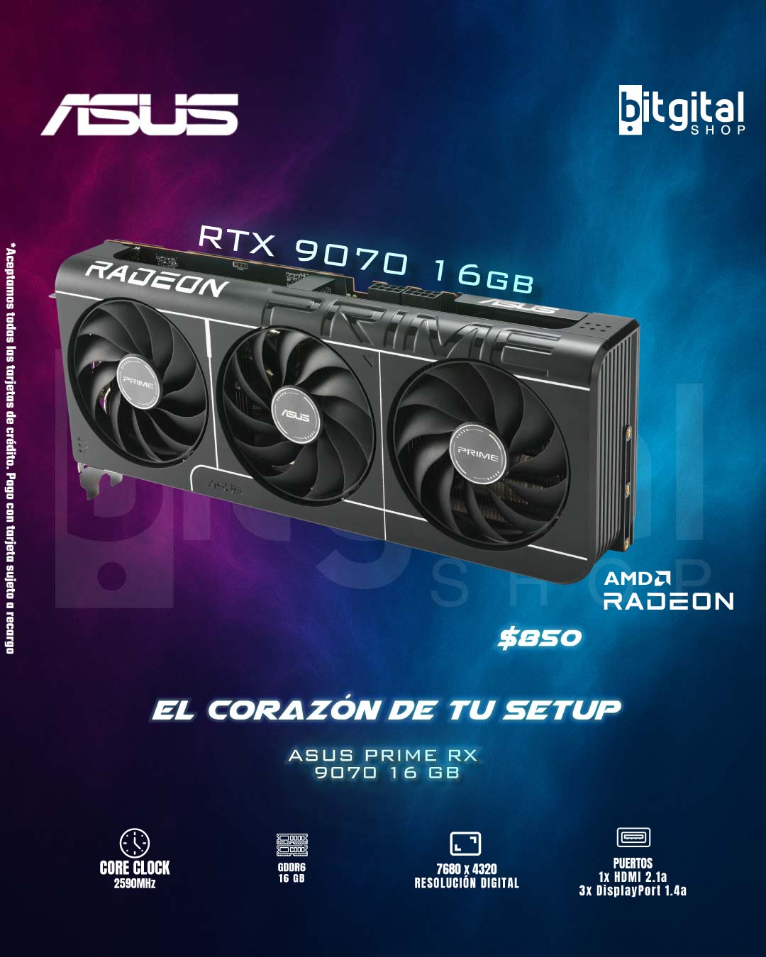 ASUS PRIME RX 9070 16GB — $850.00