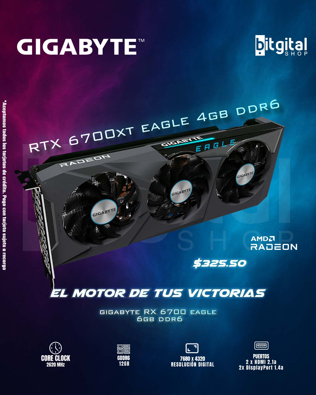 GIGABYTE RX 6700XT EAGLE 6GB DDR6 — $325.50