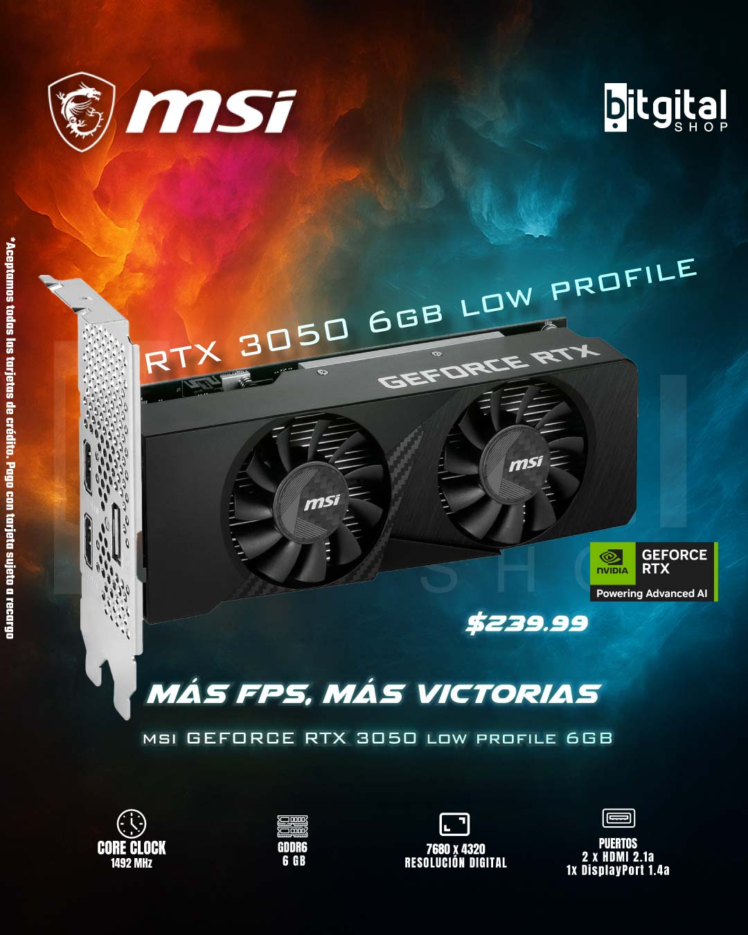 MSI GEFORCE RTX 3050 LOW PROFILE 6GB — $239.99