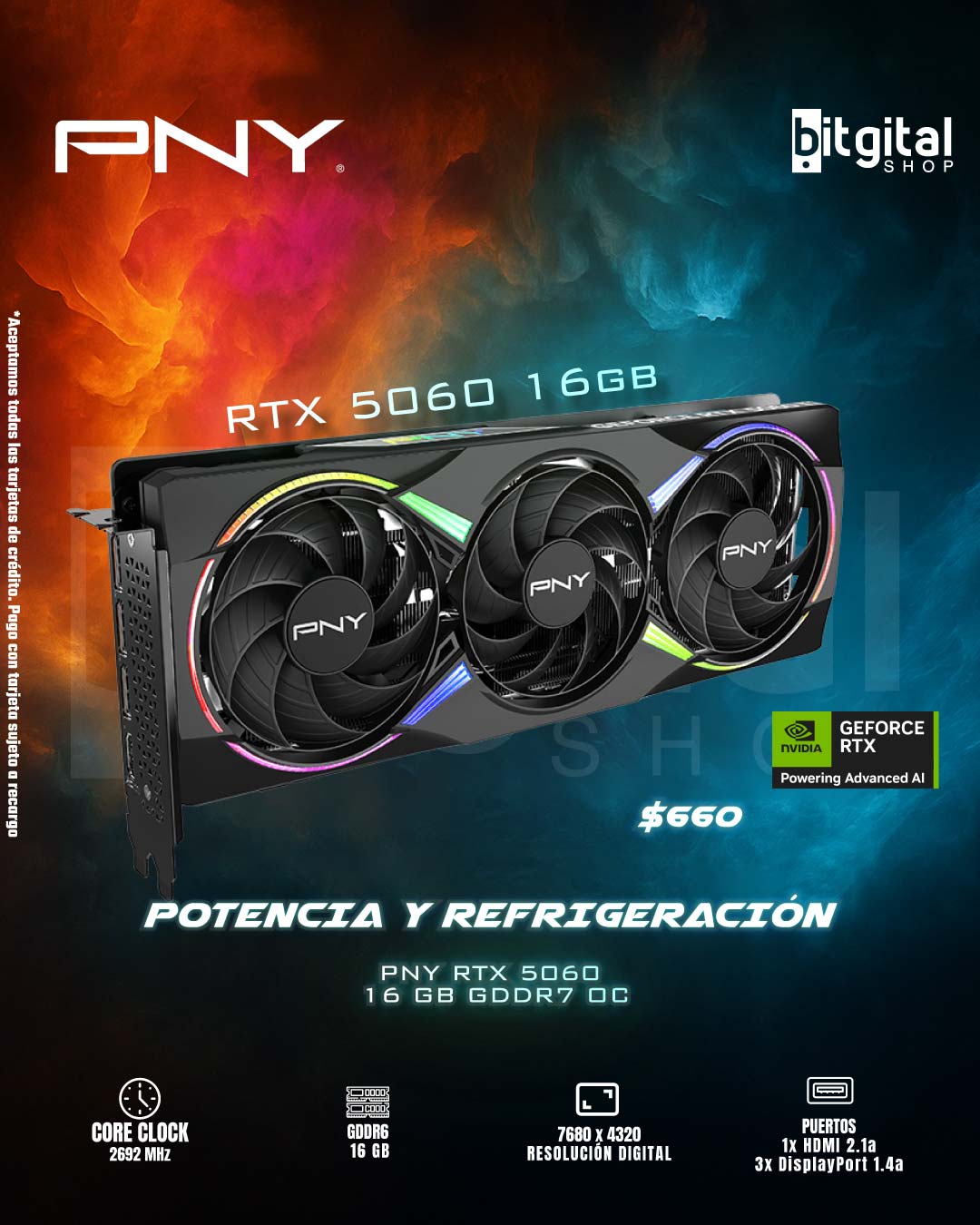PNY RTX 5060 16GB GDDR7 OC — $660.00