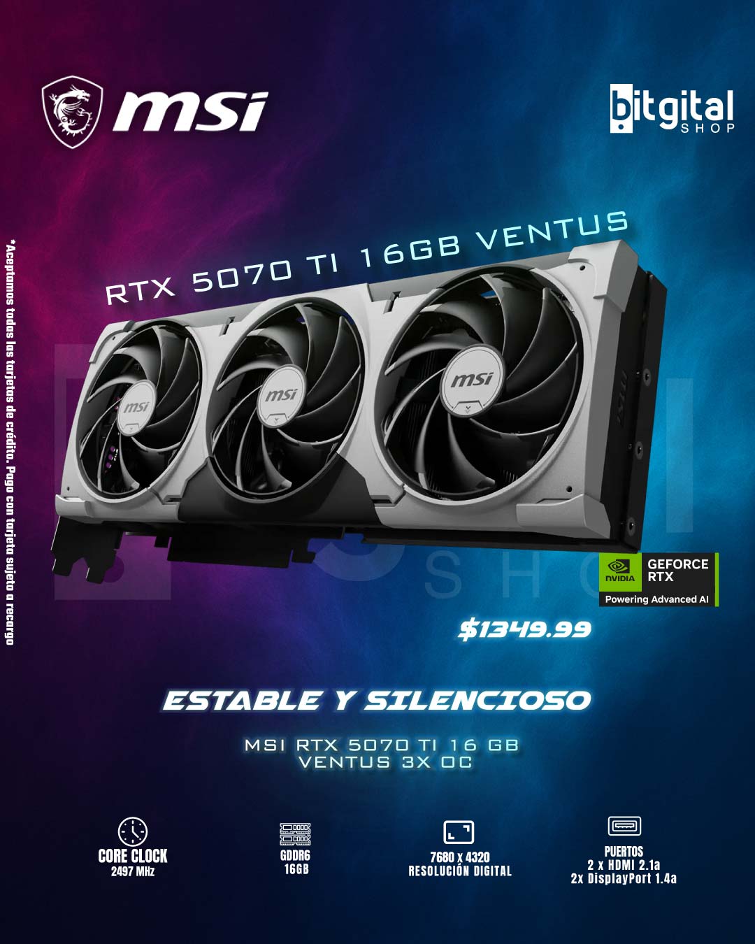 MSI RTX 5070 TI 16GB VENTUS 3X OC